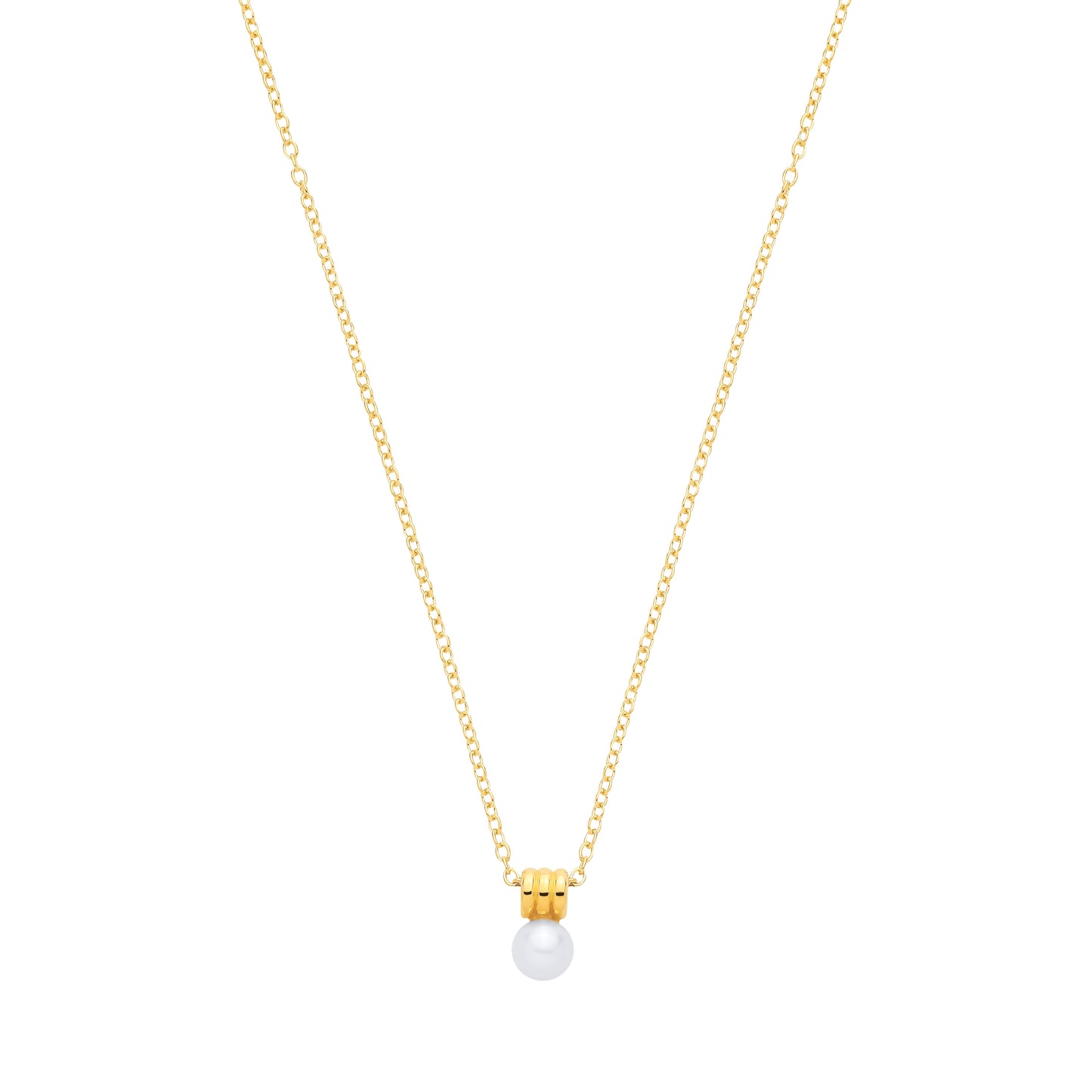 18K Gold Plated CZ & Fresh Water Pearl 4.5-5mm Fancy Necklace - 16" - GVK571