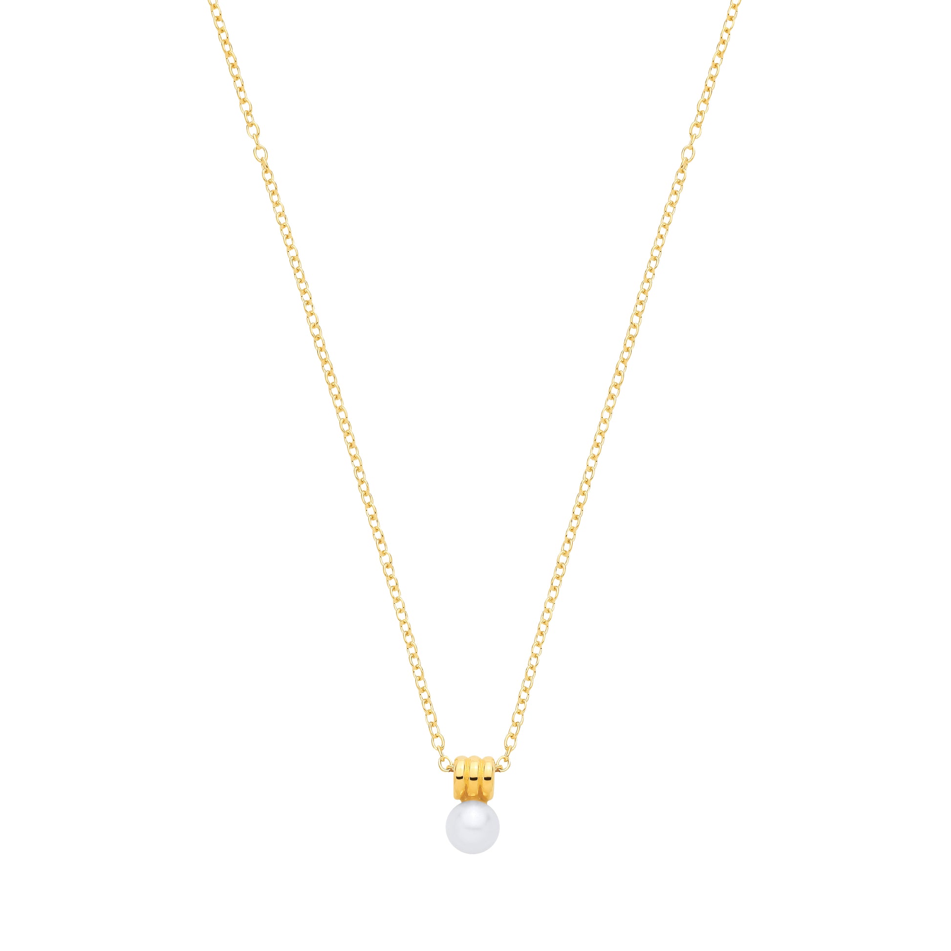 18K Gold Plated CZ & Fresh Water Pearl 4.5-5mm Fancy Necklace - 16" - GVK571