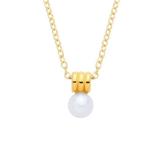 18K Gold Plated CZ & Fresh Water Pearl 4.5-5mm Fancy Necklace - 16" - GVK571