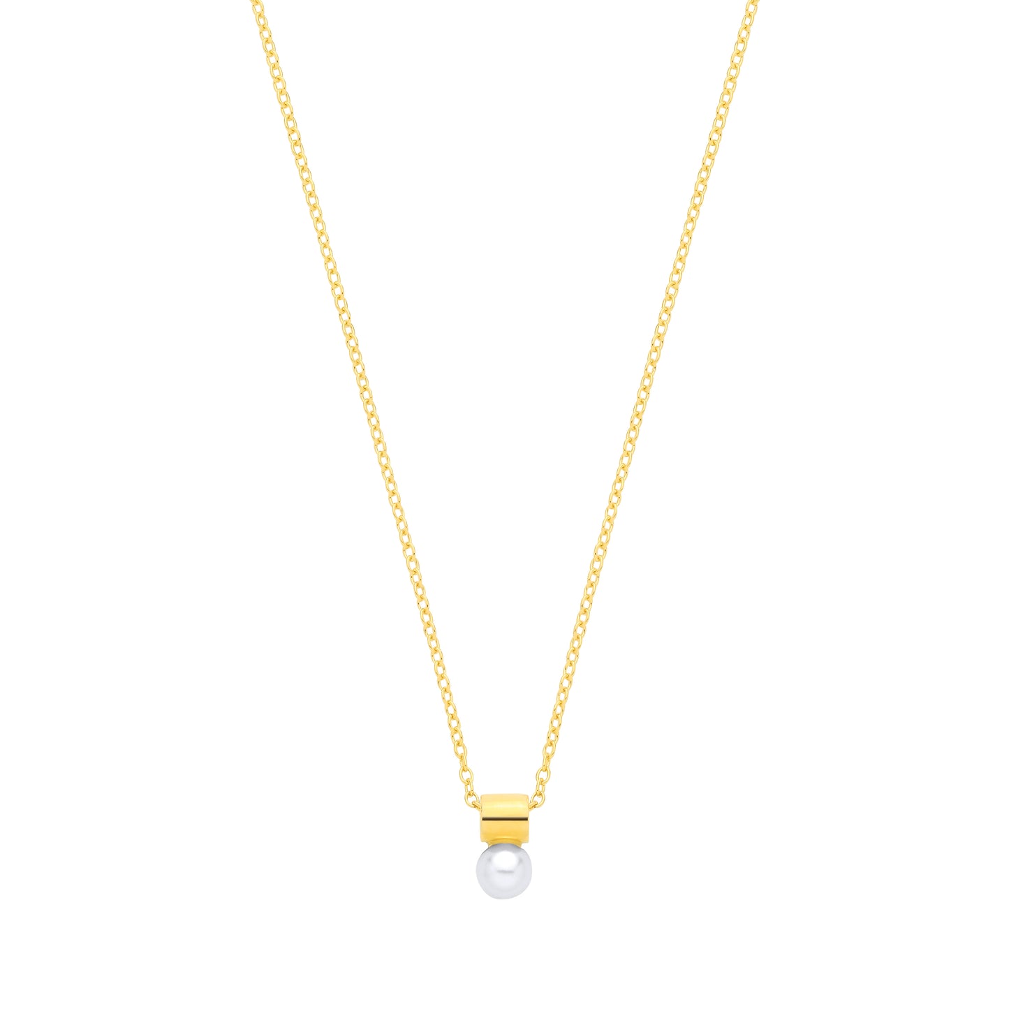 18K Gold Plated CZ & Fresh Water Pearl 4.5-5mm Fancy Necklace - 16" - GVK572