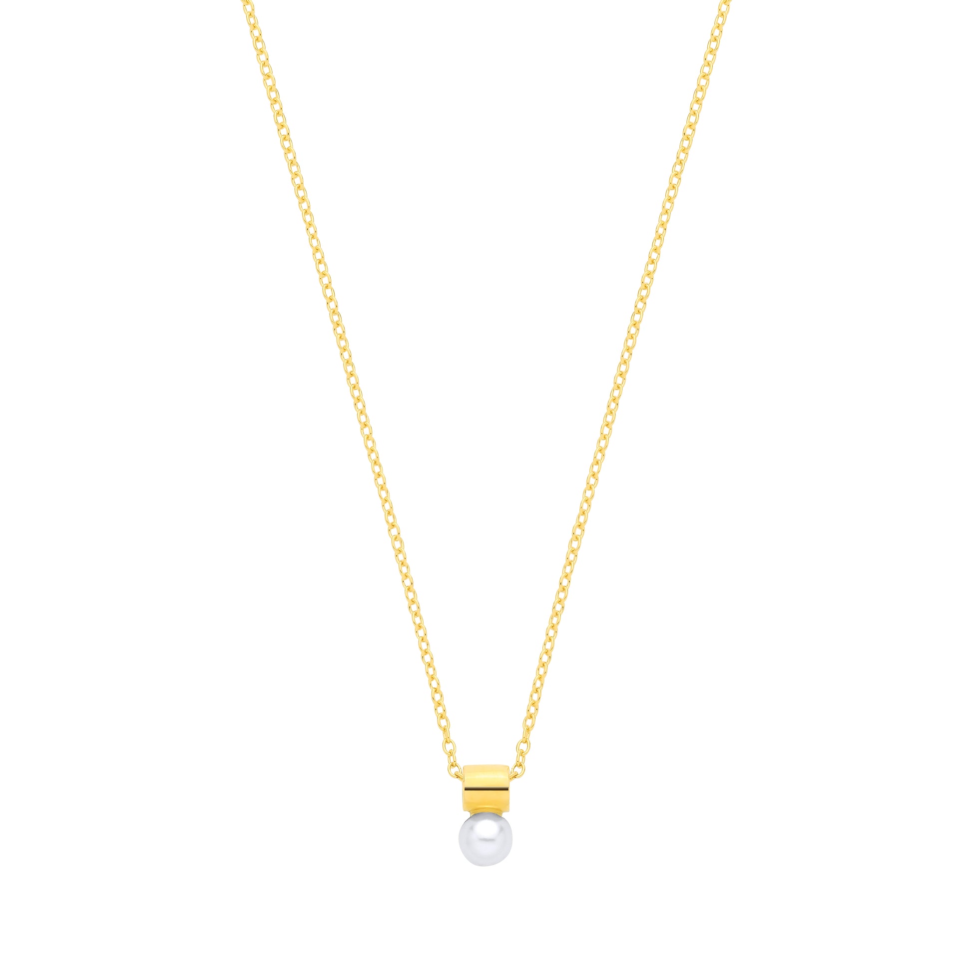 18K Gold Plated CZ & Fresh Water Pearl 4.5-5mm Fancy Necklace - 16" - GVK572