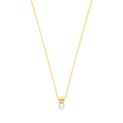 18K Gold Plated CZ & Fresh Water Pearl 4.5-5mm Fancy Necklace - 16" - GVK572