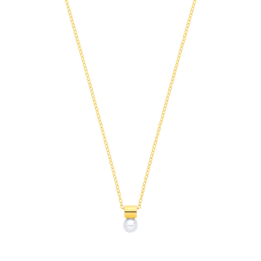 18K Gold Plated CZ & Fresh Water Pearl 4.5-5mm Fancy Necklace - 16" - GVK572