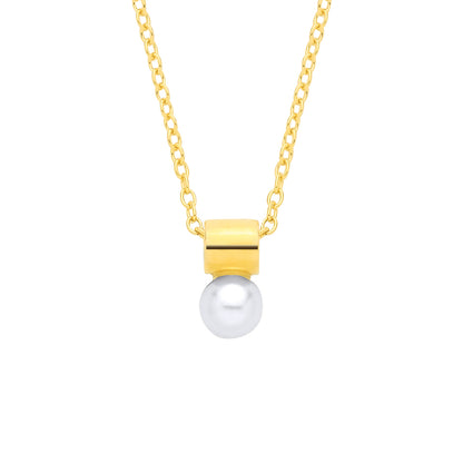 18K Gold Plated CZ & Fresh Water Pearl 4.5-5mm Fancy Necklace - 16" - GVK572