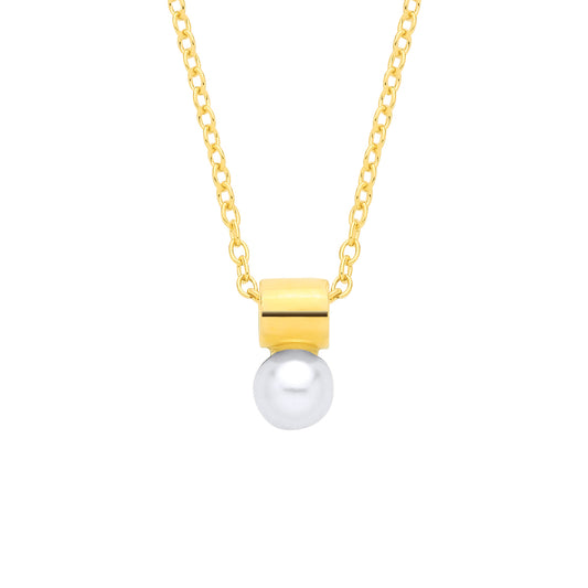 18K Gold Plated CZ & Fresh Water Pearl 4.5-5mm Fancy Necklace - 16" - GVK572