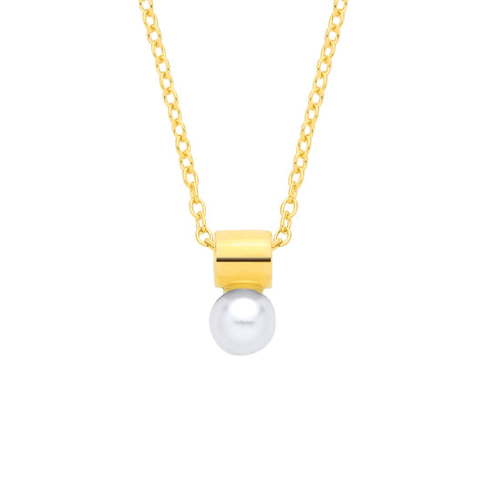 18K Gold Plated CZ & Fresh Water Pearl 4.5-5mm Fancy Necklace - 16" - GVK572