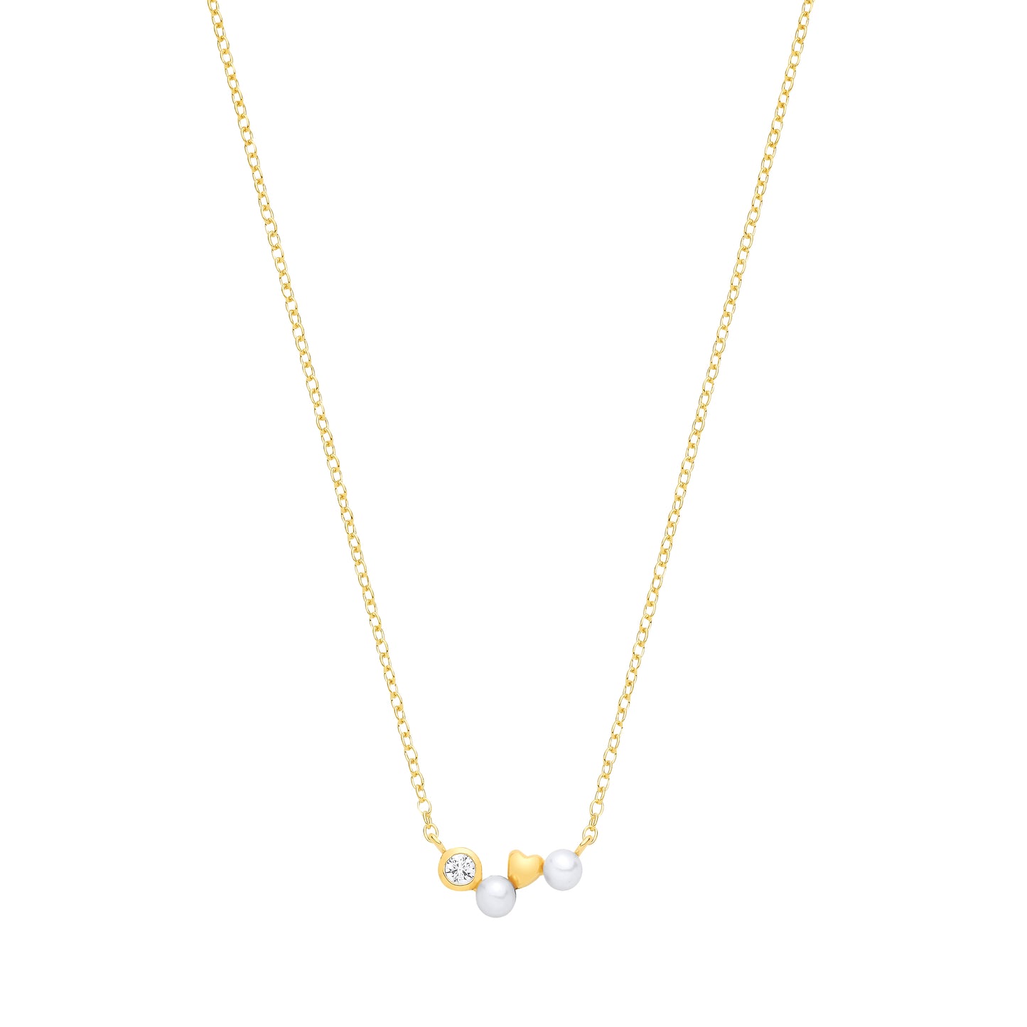 Gold-plated Silver  Pearl & CZ Zig Zag Heart Full Moon Necklace - GVK573