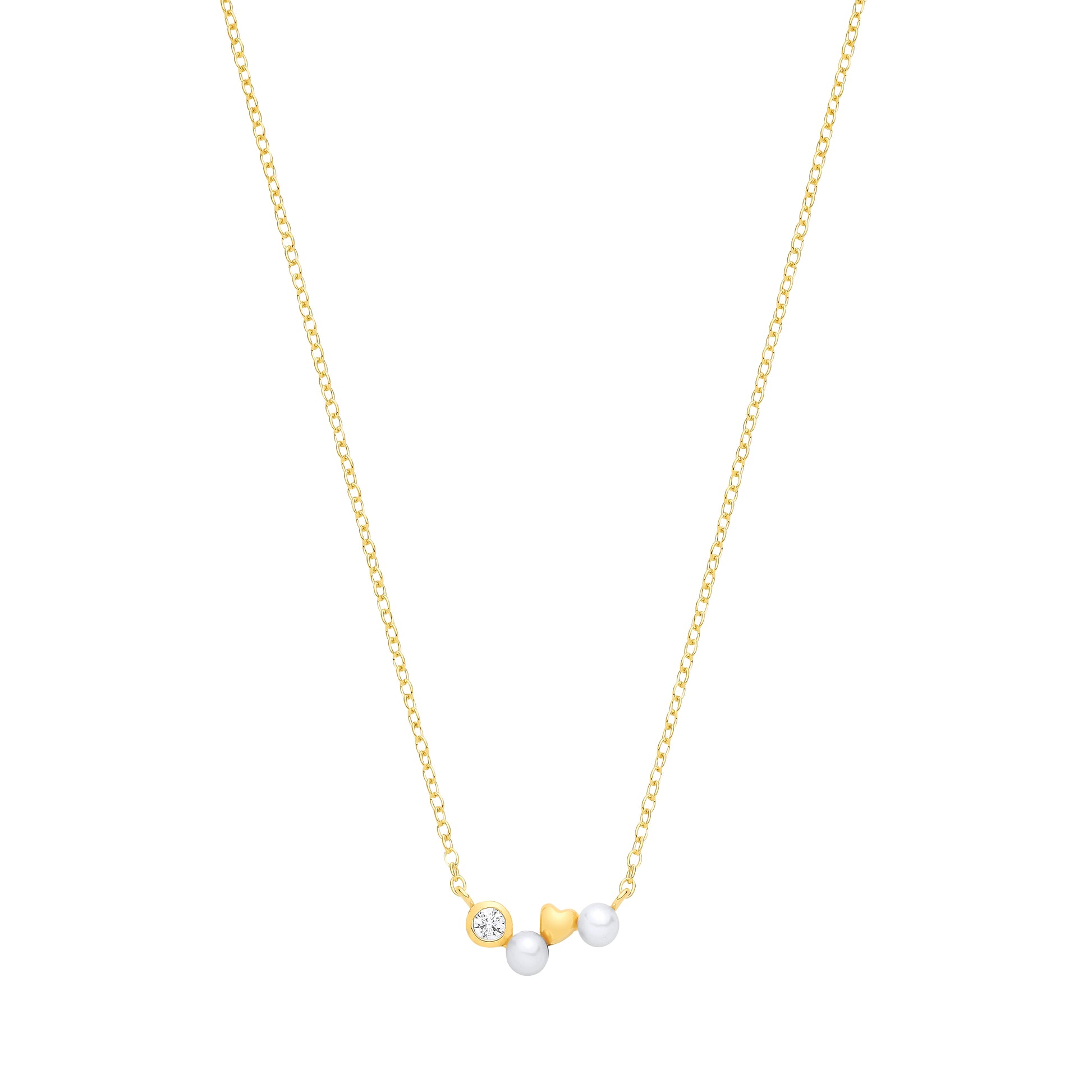 Gold-plated Silver  Pearl & CZ Zig Zag Heart Full Moon Necklace - GVK573