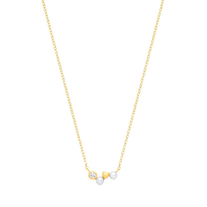 Gold-plated Silver  Pearl & CZ Zig Zag Heart Full Moon Necklace - GVK573