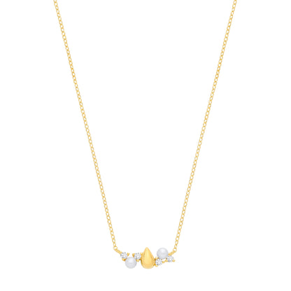 18K Gold Plated CZ & Fresh Water Pearl 3-3.5mm Necklace - GVK574