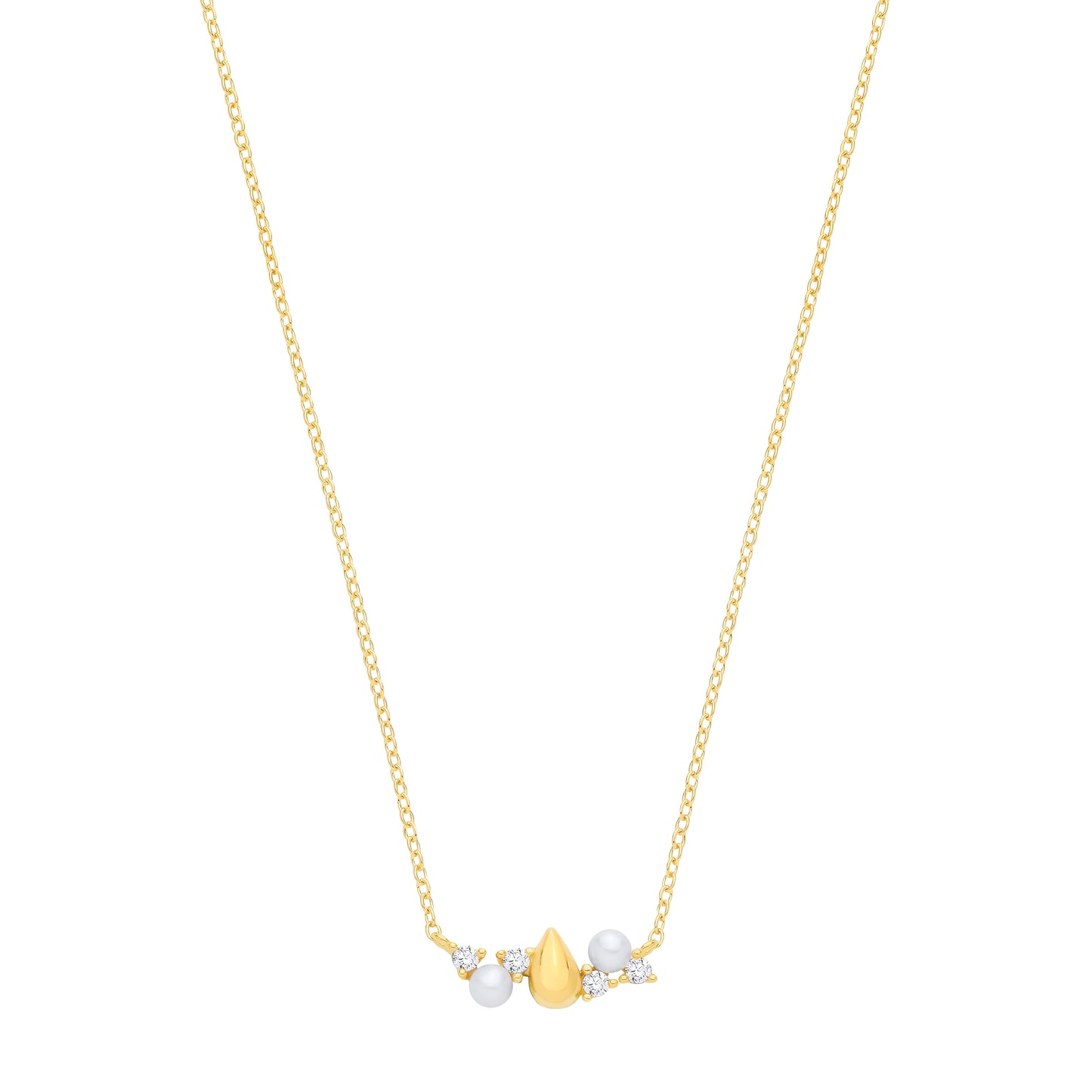Gold-plated Silver  Pearl & CZ Zig Zag Starry Skies Necklace - GVK574
