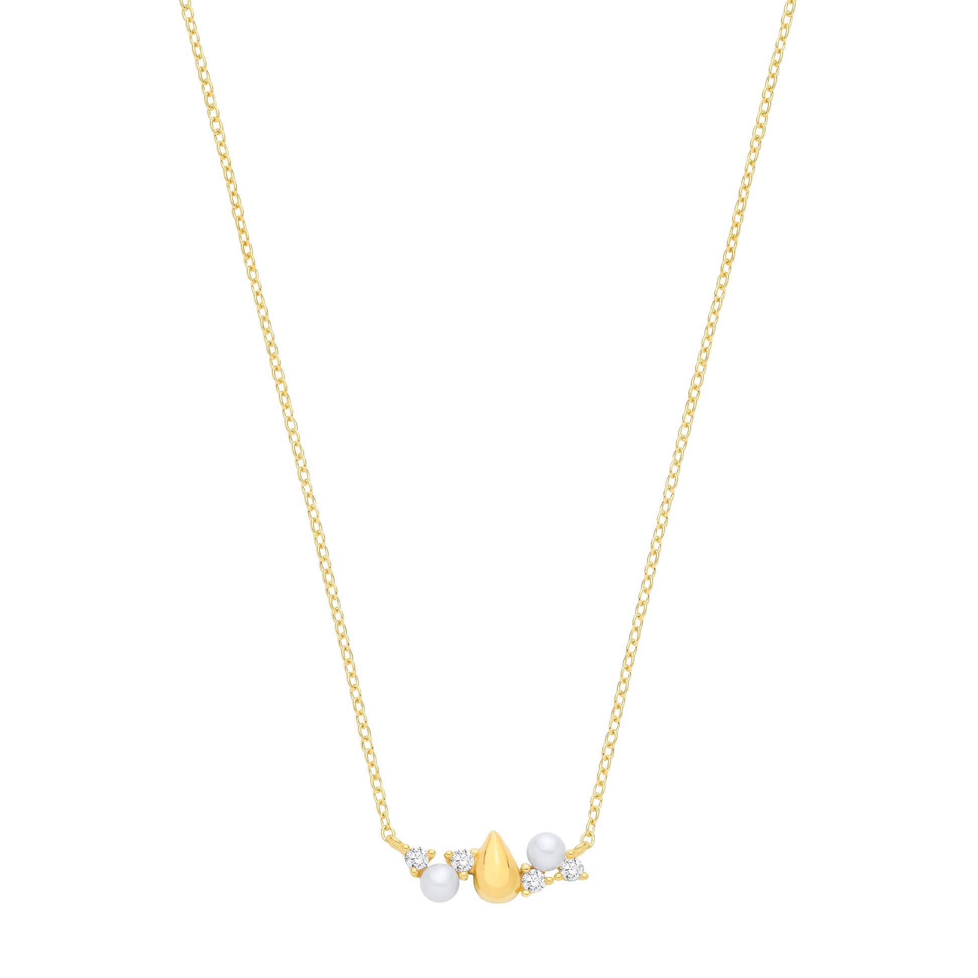Gold-plated Silver  Pearl & CZ Zig Zag Starry Skies Necklace - GVK574