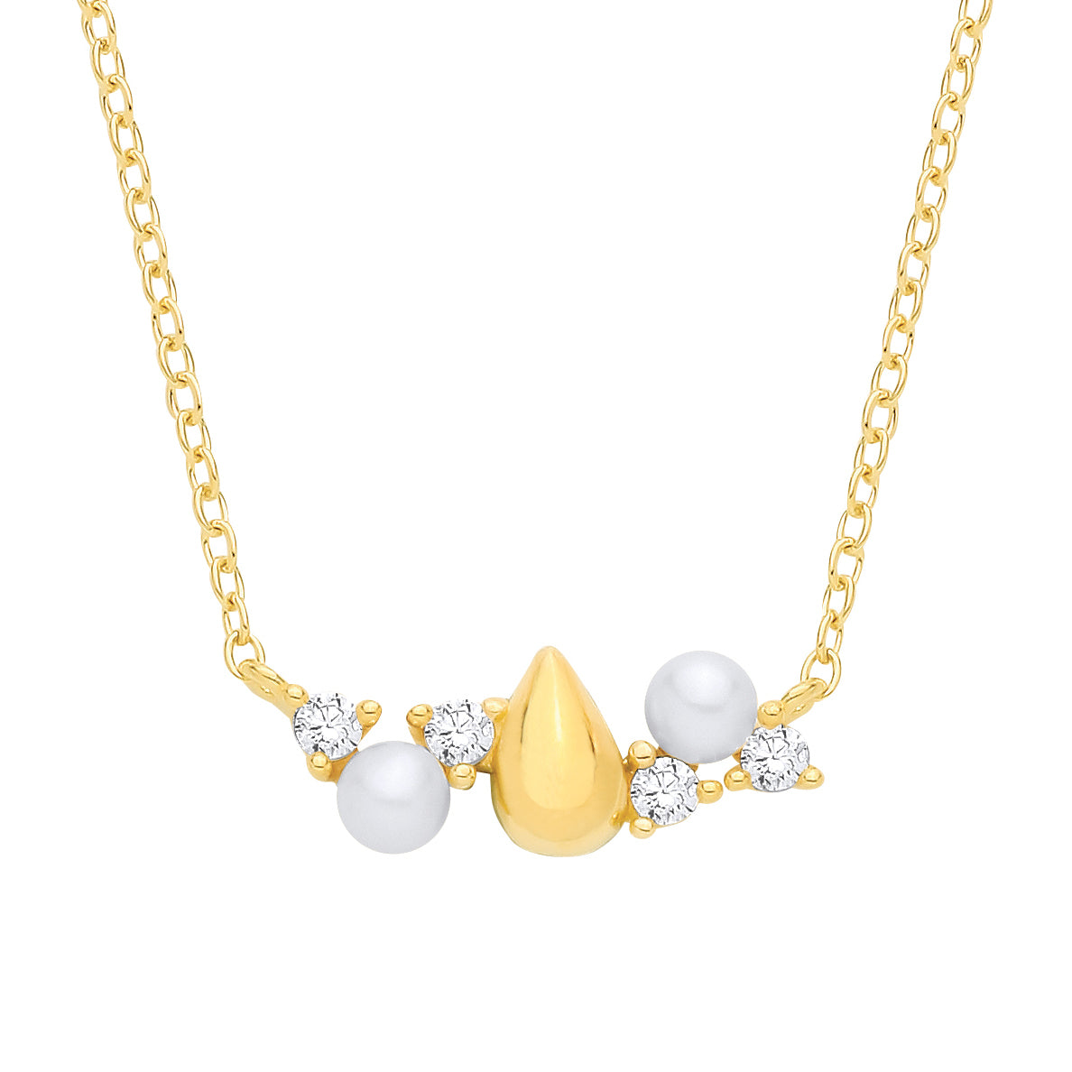 Gold-plated Silver  Pearl & CZ Zig Zag Starry Skies Necklace - GVK574