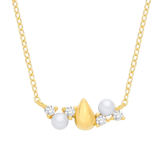 Gold-plated Silver  Pearl & CZ Zig Zag Starry Skies Necklace - GVK574