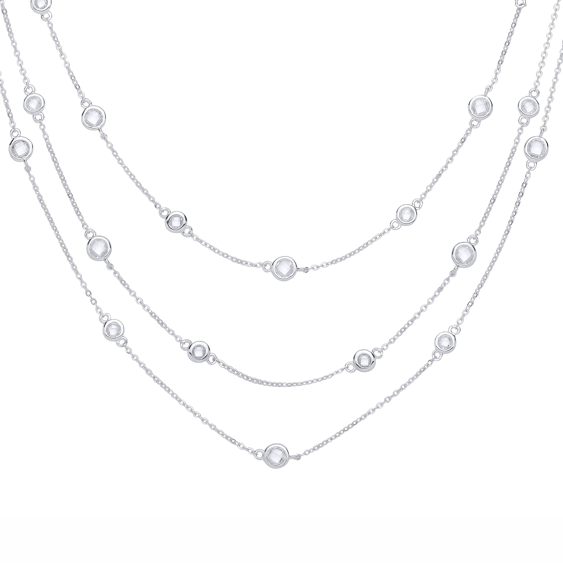 Sterling Silver  CZ By The Yard Triple Strand Necklace - GVK576