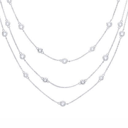 Sterling Silver  CZ By The Yard Triple Strand Necklace - GVK576