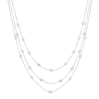 Sterling Silver  CZ By The Yard Triple Strand Necklace - GVK576