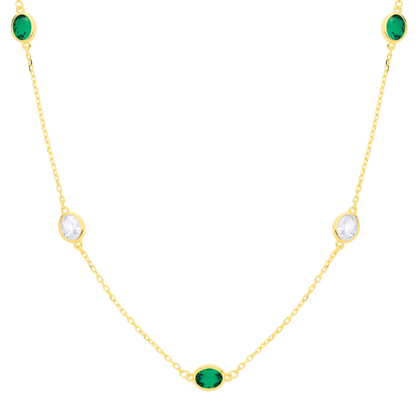 Gold-plated Sterling Silver  CZ & Emerald Fancy Necklace - GVK579