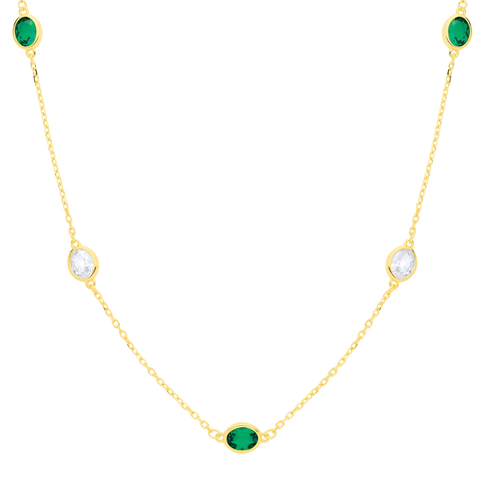 Gold-plated Sterling Silver  CZ & Emerald Fancy Necklace - GVK579
