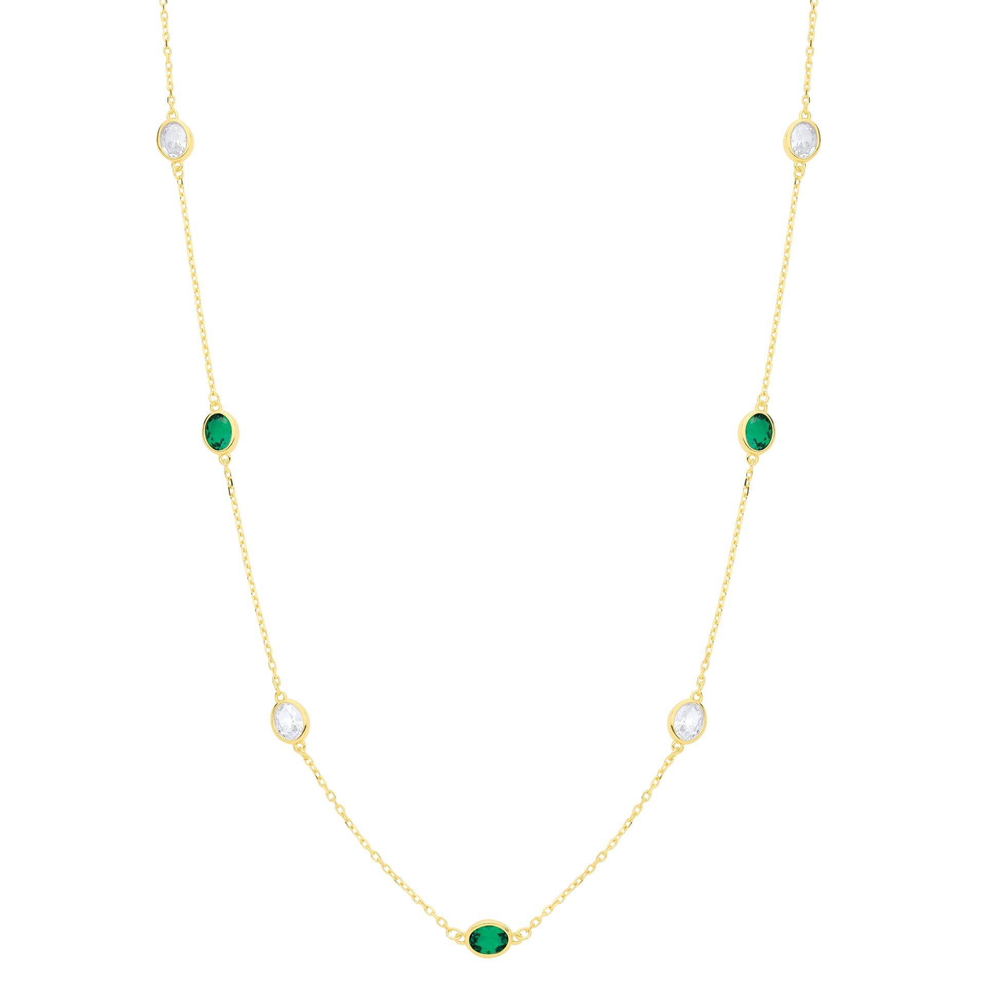 Gold-plated Sterling Silver  CZ & Emerald Fancy Necklace - GVK579