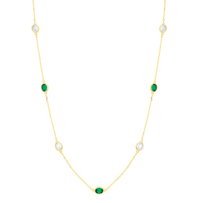 Gold-plated Sterling Silver  CZ & Emerald Fancy Necklace - GVK579
