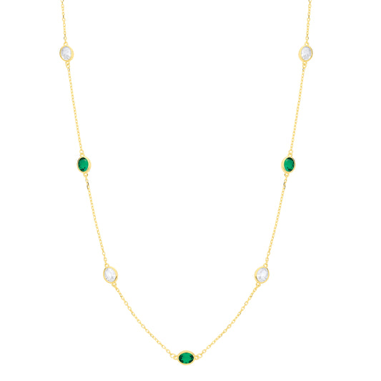 Gold-plated Sterling Silver  CZ & Emerald Fancy Necklace - GVK579