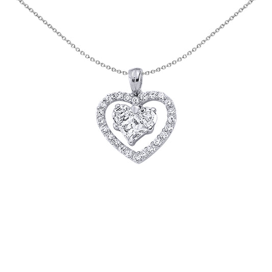 Silver  Heart CZ Halo Love Heart Pendant Necklace 18 inch - GVP053