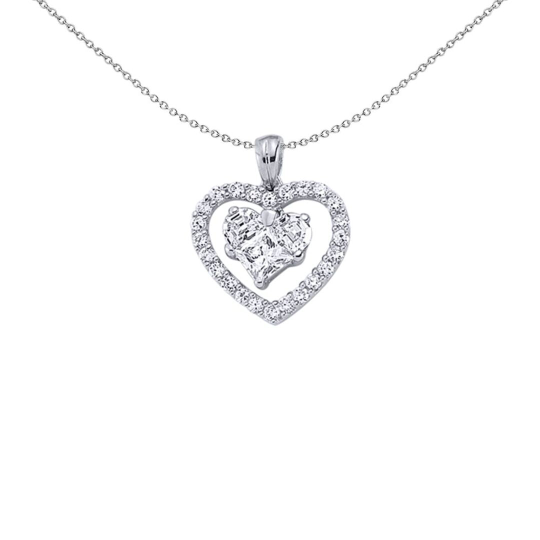 Sterling Silver  Heart CZ Halo Love Heart Open Double Pendant - GVP053