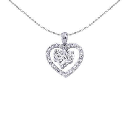 Sterling Silver  Heart CZ Halo Love Heart Open Double Pendant - GVP053