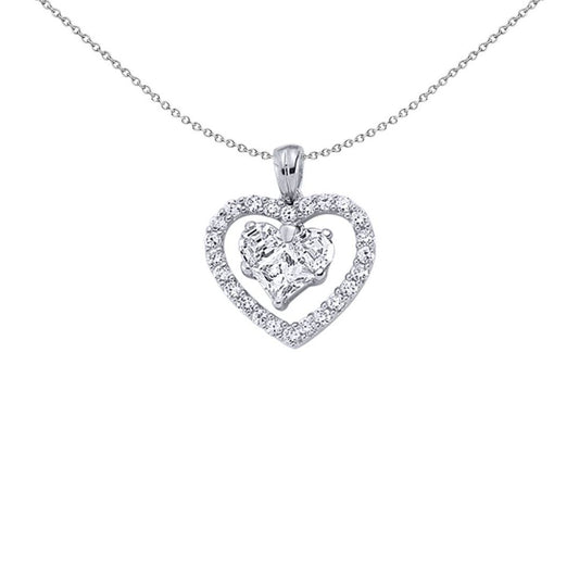 Sterling Silver  Heart CZ Halo Love Heart Open Double Pendant - GVP053