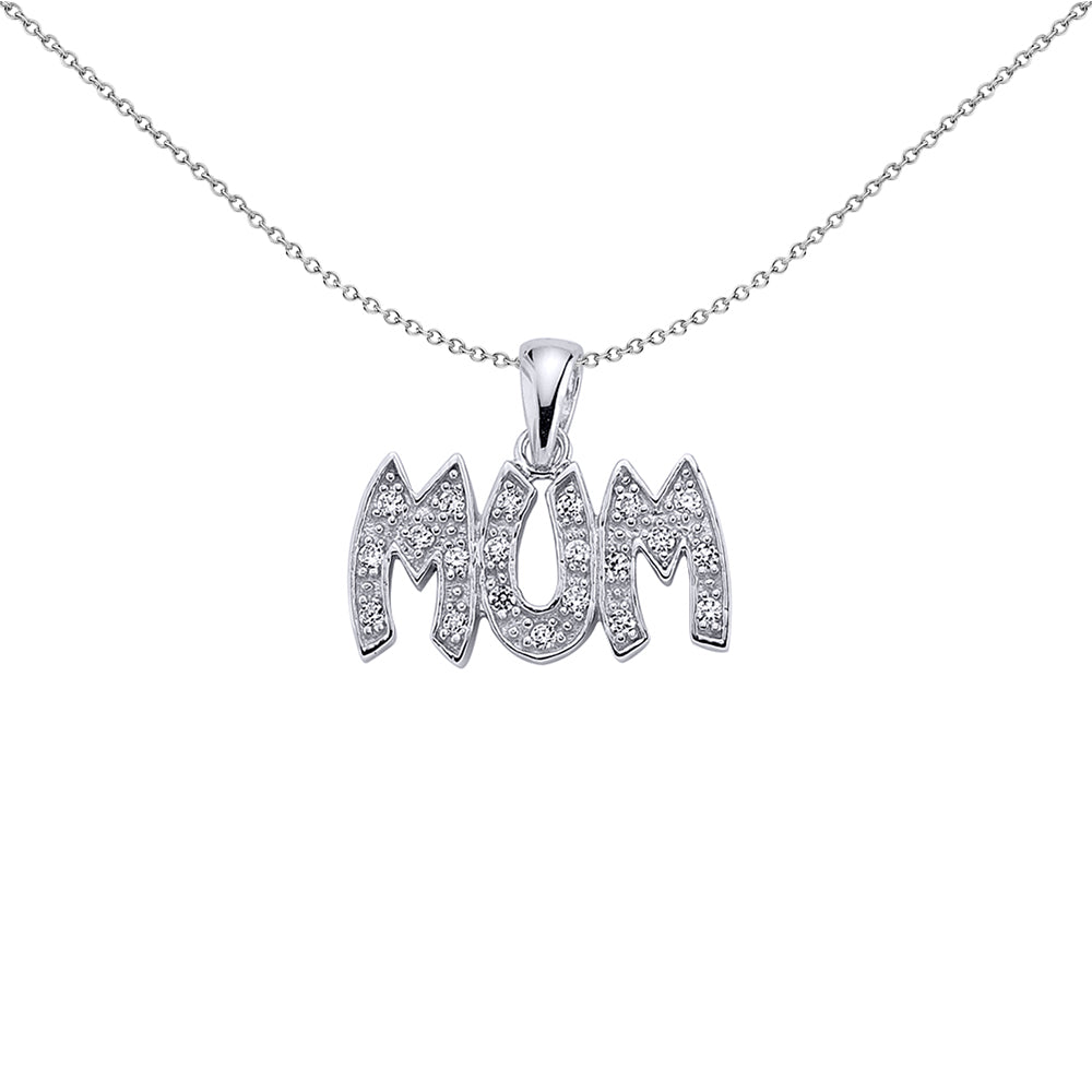 Silver  CZ Pave Mum Pendant Necklace 18 inch - GVP057