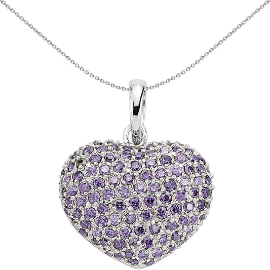 Sterling Silver  - Rhodium - Violet CZ - Pendant - Heart Cluster - GVP069/A