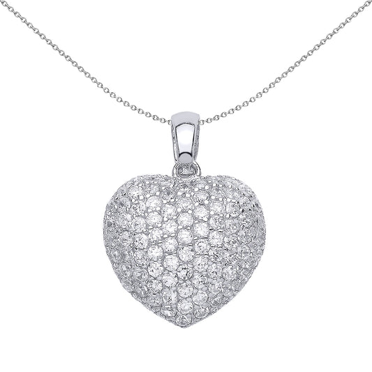 Silver  CZ Pave Love Heart Pendant Necklace 18 inch - GVP085