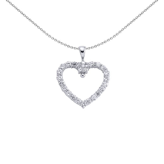 Sterling Silver  CZ Open Halo Love Heart Pendant Necklace - GVP088
