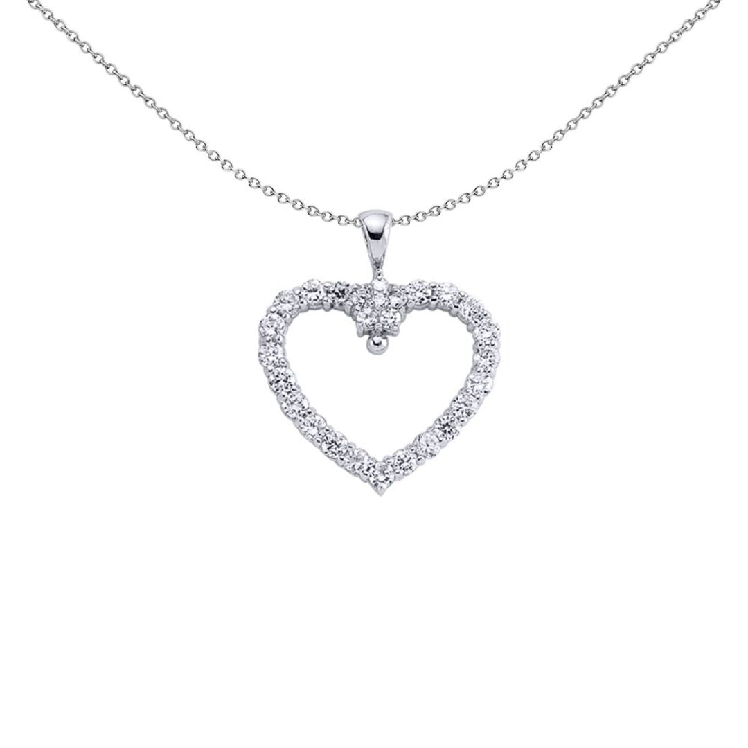 Silver  CZ Love Heart Pendant Necklace - GVP088