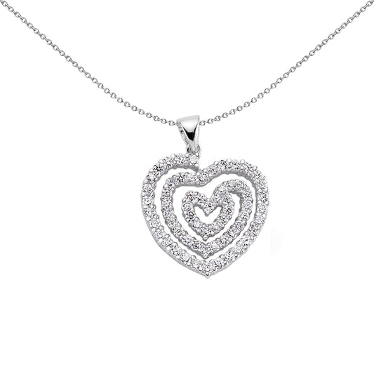 Silver  CZ Love Heart Spiral Pendant Necklace 18 inch - GVP099