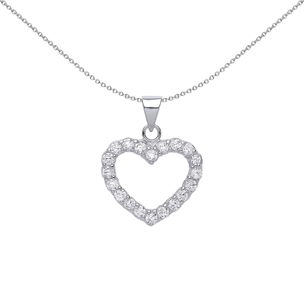 Silver  CZ Love Heart Pendant Necklace 18 inch - GVP111