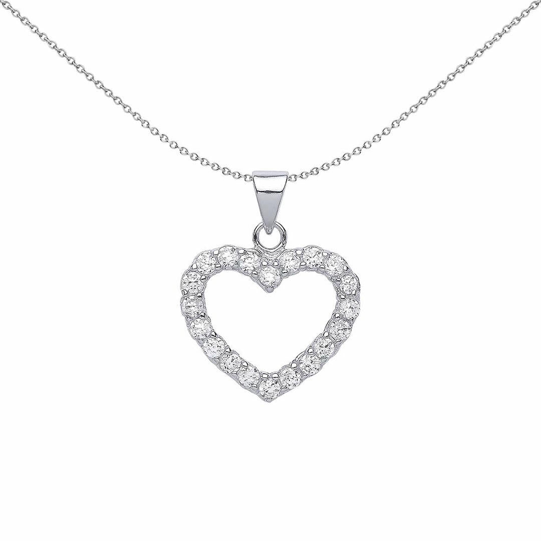 Silver  CZ Love Heart Pendant Necklace 18 inch - GVP111