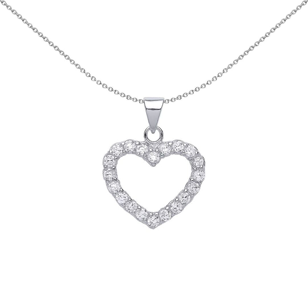 Silver  CZ Love Heart Pendant Necklace - GVP111