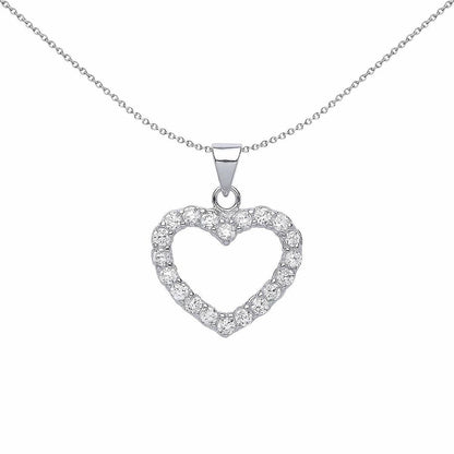 Silver  CZ Love Heart Pendant Necklace 18 inch - GVP111
