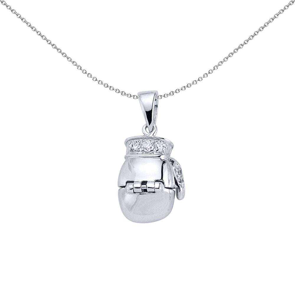 Mens Silver  CZ Open Boxing Glove Pendant Necklace 18 inch - GVP132