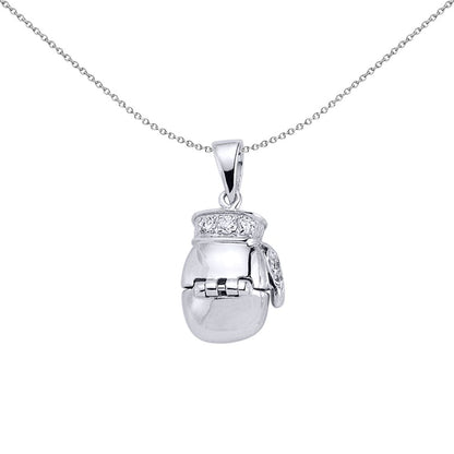 Mens Silver  CZ Open Boxing Glove Pendant Necklace 18 inch - GVP132