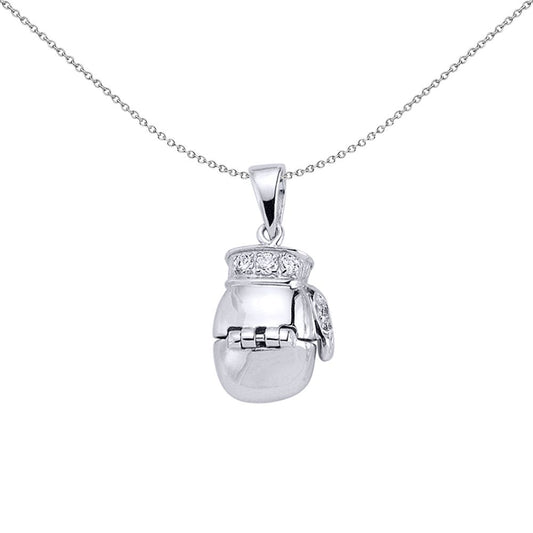 Mens Silver  CZ Open Boxing Glove Pendant Necklace 18 inch - GVP132
