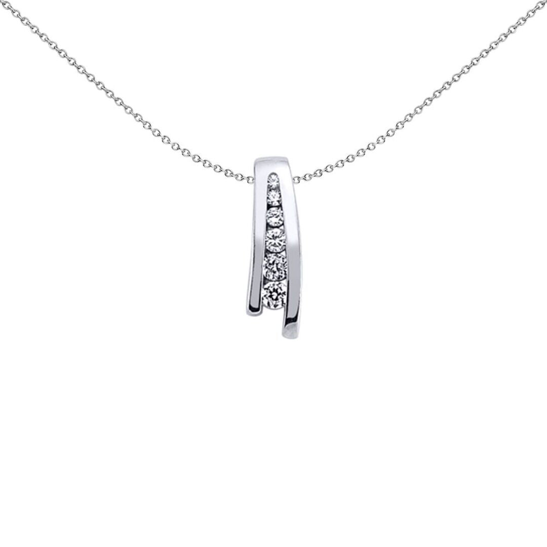 Silver  CZ Split Eternity Charm Channel Wishbone Graduated Pendant - GVP134