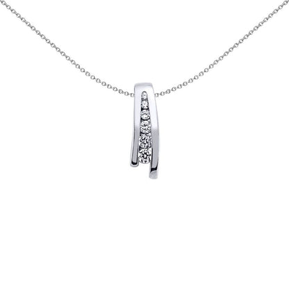 Silver  CZ Split Eternity Charm Channel Wishbone Graduated Pendant - GVP134
