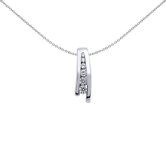 Silver  CZ Split Eternity Charm Channel Wishbone Graduated Pendant - GVP134