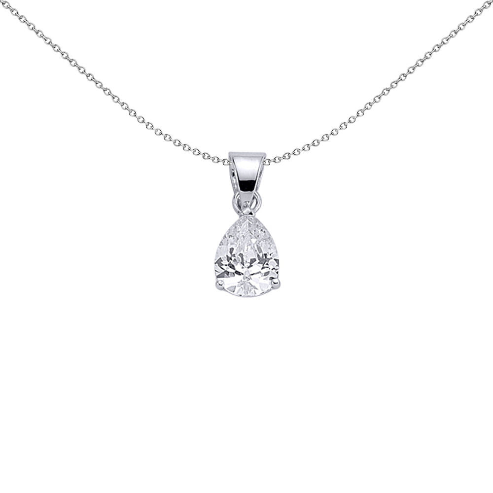 Silver  Pear CZ Tears of Joy Charm Necklace 18 inch - GVP141