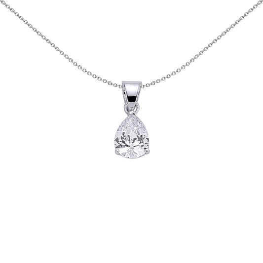 Silver  Pear CZ Tears of Joy Charm Necklace 18 inch - GVP141