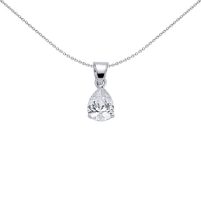 Silver  Pear CZ Tears of Joy Charm Necklace 18 inch - GVP141