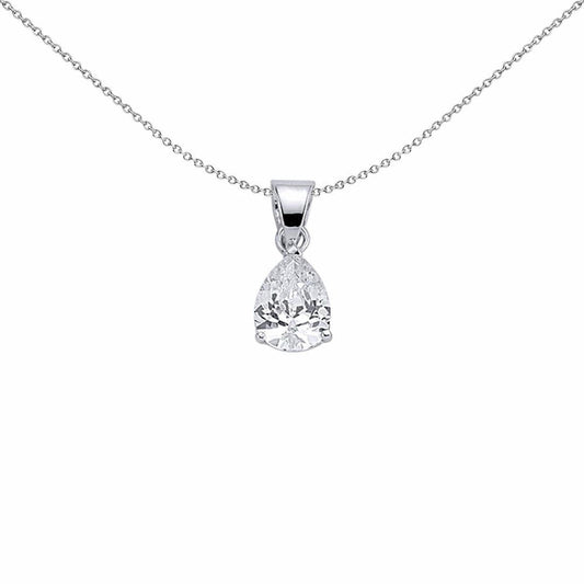Silver  Pear CZ Tears of Joy Charm Necklace 18 inch - GVP141